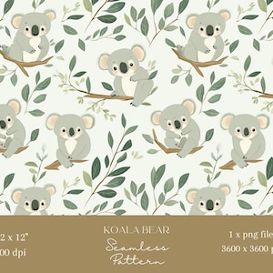 1x Baby Koala Bär Digitales Papier Stoff Musterdesign Scrapbooking Papier Digitaler Hintergrund Stoff Sublimation Junk Journaling printable