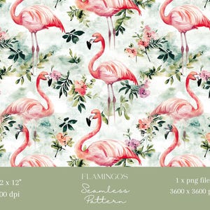 1x Flamingo Vogel Nahtloses Muster-Wiederholungsdatei für Stoffdruck Scrapbooking Digitaler Hintergrund Digitales Papier Sublimation