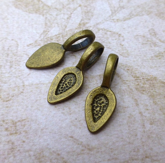 Tibetan Leaf Glue On Bails Antique Bronze 8 x 21mm 30 Pcs Findings Jewellery