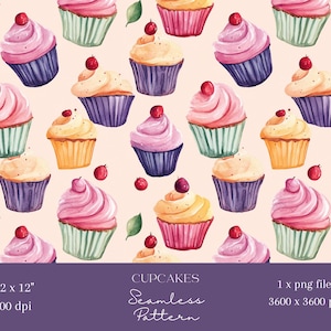 1x Pink Cupcakes with berry Seamless Pattern Repeating File For Fabric Print Scrapbooking Digital Background Digital Paper Sublimation