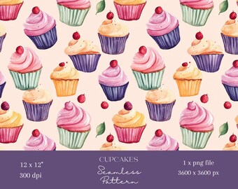 1x Pink Cupcakes with berry Seamless Pattern Repeating File For Fabric Print Scrapbooking Digital Background Digital Paper Sublimation