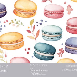 1x Französischer Macaron Nahtloses Muster Aquarell Essen Sich wiederholender Stoffdruck Tapete Scrapbooking Hintergrund Digitale Dessert Sublimation