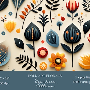 1x Folk art florals Digital Paper Fabric Seamless Pattern Scrapbooking Paper Digital Background Sublimation junk Journaling printables