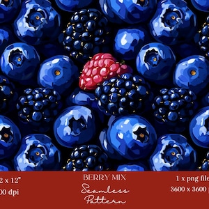 1x Blaubeere Brombeere Himbeere Obst Digitales Papier Blaue Nahtlose Muster Sich wiederholende Datei Stoff Lebensmittel Digitaler Hintergrund Sublimationsdesign