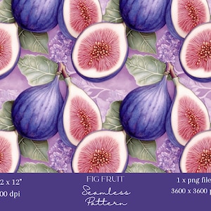 1x Feige Obst nahtlose Muster digitale sich wiederholende Datei lila Tapete Stoff Frühling Sommer Hintergrund Essen Digitales Design