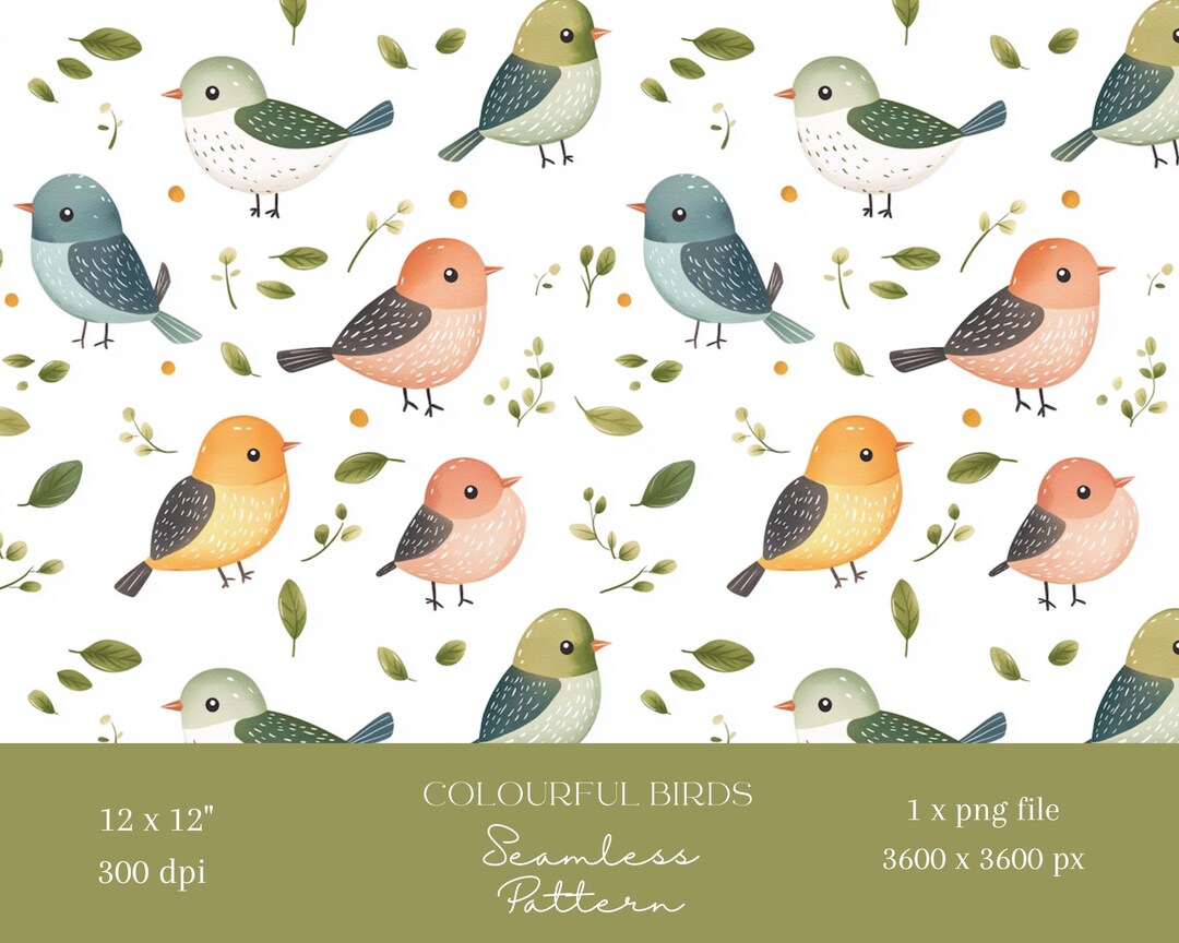 1x Birds Children Pattern Digital Paper Fabric Seamless Pattern ...