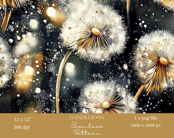 1x paardebloemen bloem aquarel papier stof lente naadloze patroon scrapbooking bloemen digitale achtergrond donker sublimatie patroon