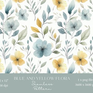 1x Blue Yellow Flowers Digital Paper Fabric Seamless Pattern Scrapbooking Paper Digital Background Sublimation Pattern Junk Journaling