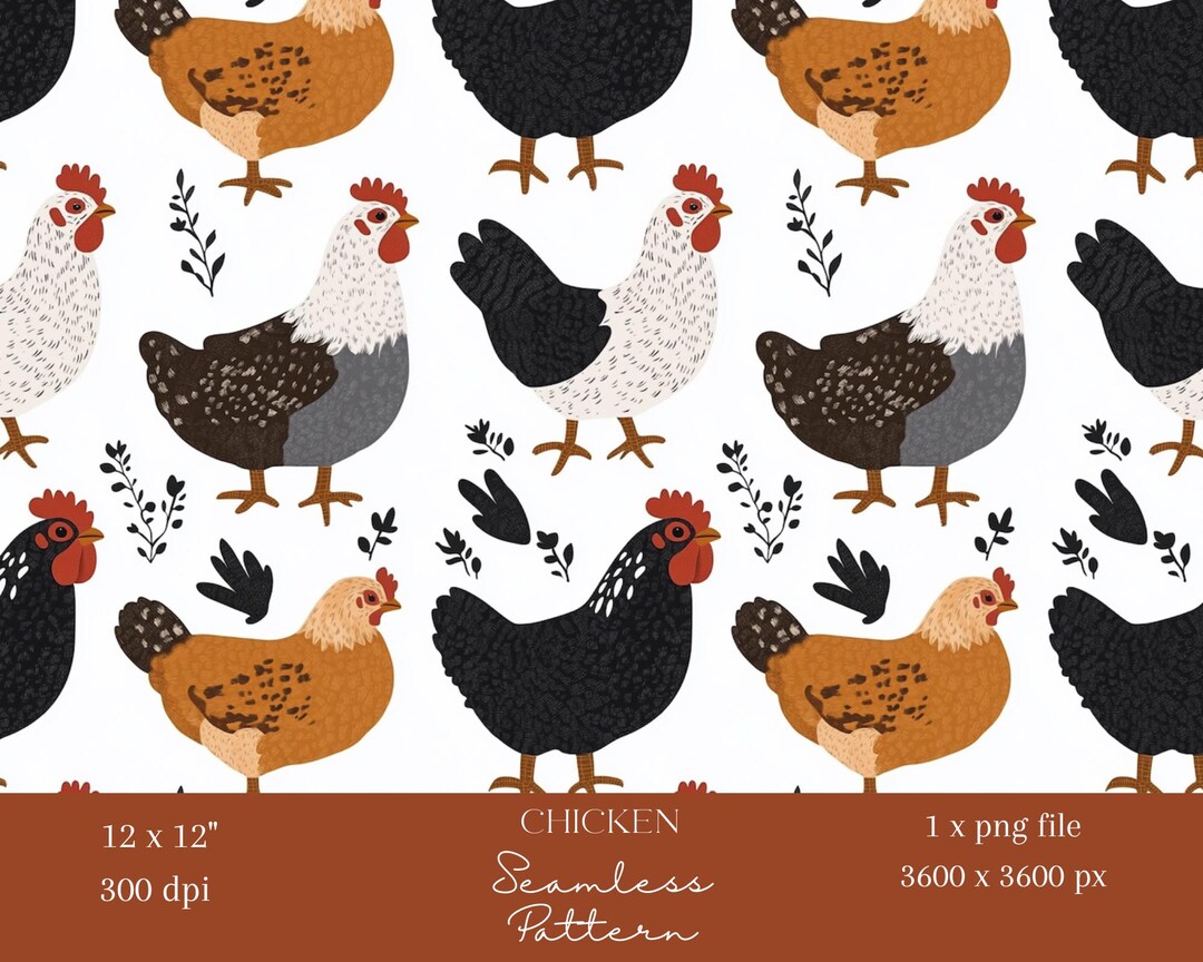 1x Chickens Digital Paper Fabric Farm Animals Seamless Pattern ...