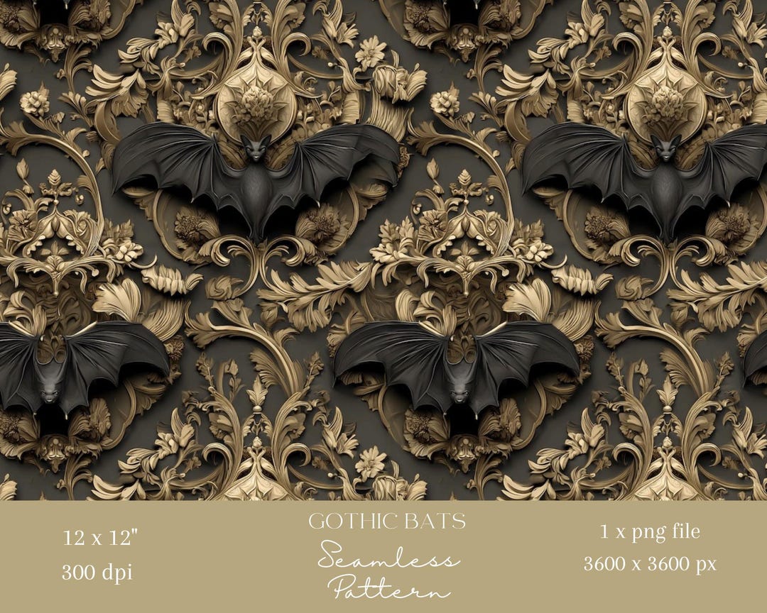 1x Victorian Bat Damask Seamless Digital Pattern Dark Baroque Repeat ...