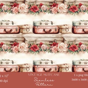 1x Maletas vintage y rosas patrón sin costuras tela de papel digital papel tapiz floral fondo digital viaje patrón repetitivo