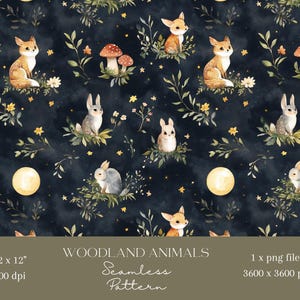 1x Woodland Animals Digital Paper Fabric Seamless Pattern Scrapbooking Paper Digital Background Sublimation Pattern Junk journaling