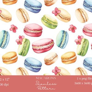 1x Pastell Macarons Nahtloses Muster Aquarell Essen wiederholen Stoff drucken Tapete Scrapbooking Hintergrund digitale Dessert Sublimation