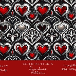 1x Gothic Red Hearts Digital Paper Fabric Seamless Pattern Scrapbooking Paper Digital Background Sublimation Junk Journaling printable