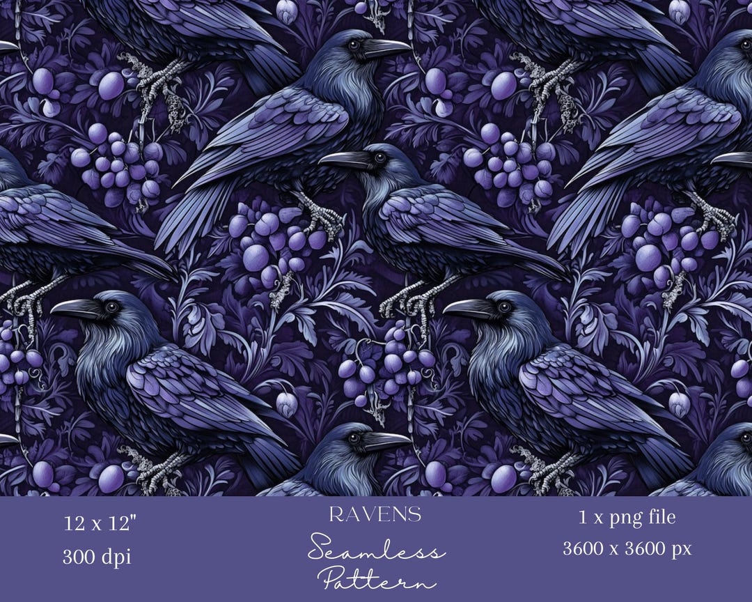 1x Ravens Birds Digital Paper Repeat Fabric Seamless Pattern ...