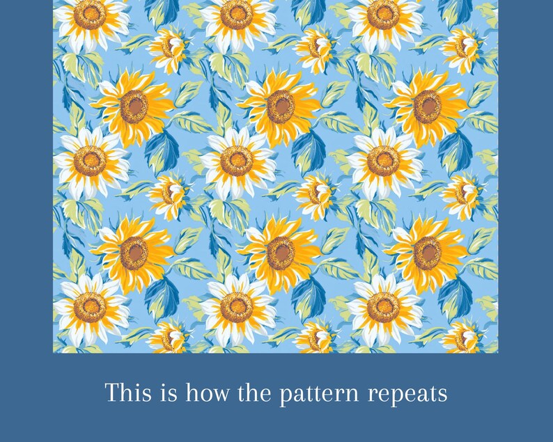 1x Sunflower Seamless Digital Pattern Yellow White Floral Print on Blue ...