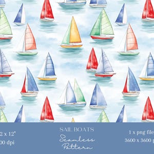 1x Segelboote Meer Nahtloses Muster Nautische Wiederholungsdatei für Stoffdruck Scrapbooking Digitaler Hintergrund Digitales Papier Sublimation