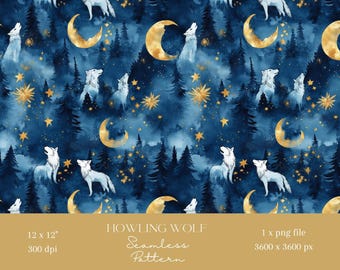 1x Howling Wolf Digital Paper Seamless Pattern Scrapbooking Paper Digital Background Sublimation Junk Journaling printable