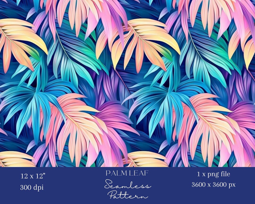 1x Rainbow Palm Leaves Digital Seamless Pattern Tropical Leaf Wallpaper ...