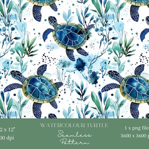 1x Aquarell Schildkröte Nahtlose Muster sich wiederholende Datei für Stoff Druck Scrapbooking Digital Hintergrund Kinderzimmer Tapete Muster Kinderzimmer