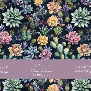 1x Papel digital con cactus y suculentas, patrón sin costuras, papel para álbumes de recortes, fondo digital, patrón de sublimación, imprimibles para diario basura
