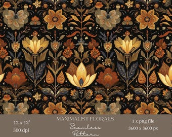 1x Maximalist Floral Seamless Pattern Dark Botanical Repeat File Moody Floral Fabric Boho Wallpaper Floral Sublimation
