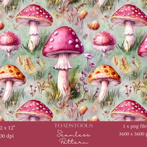 1x aquarelle champignon vénéneux papier numérique répéter tissu motif sans couture Scrapbooking fond numérique joli motif de sublimation