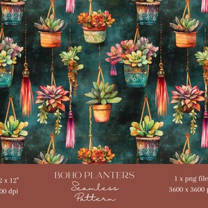 1x Boho Pflanzgefäße mit Kakteen, Digitales Papier Stoff Nahtloses Muster Scrapbooking-Papier Digitaler Hintergrund Sublimationsmuster Junk Journaling