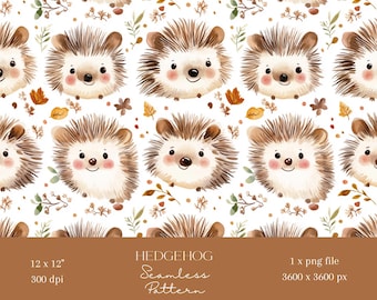 1x Hedgehogs Digital Paper Fabric Seamless Pattern Scrapbooking Paper Digital Background Sublimation Pattern Junk journaling Printable