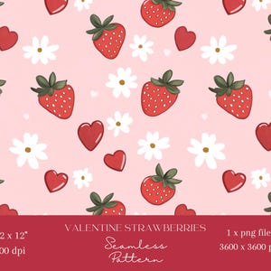 1x Valentine Erdbeeren und Herzen Obst Nahtlose Muster-Wiederholungsdatei Für Stoff Druck Digitalen Hintergrund Digitales Papier Sublimation