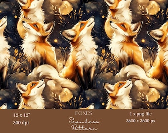1x Foxes Looking up Seamless Pattern Woodland Animal Digital Paper Wallpaper Fabric Wrapping Paper Digital Orange Background Scrapbooking