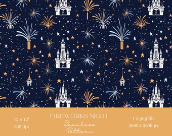1x Fireworks Night Digital Paper Fabric Seamless Pattern Scrapbooking Paper Digital Background Sublimation Pattern Junk journaling Printable