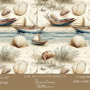1x bateau nautique, coquillage, papier numérique, océan, vagues, seamless, modèle, répéter, fichier, tissu, plage, numérique, fond, mer, sublimation, conception