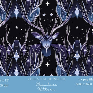 1x Carta digitale con motivo senza cuciture di renne con cervi celesti incantati per carta da parati, tessuto da imballaggio, sfondo digitale colorato per scrapbooking