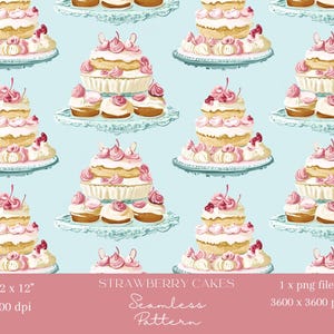 1x Französisch Patisserie Musterdesign Cafe Datei wiederholen Stoff Print Kuchen Tapete Scrapbooking Hintergrund Digitales Papier Sublimation