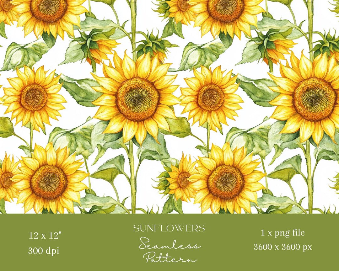 1x Sunflower Floral Digital Paper Seamless Pattern Repeating File for ...