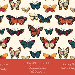 1x Farfalle retrò Carta digitale Modello senza cuciture Ripetizione File per Tessuto Scrapbooking Sfondo digitale Sublimazione Modello Journal
