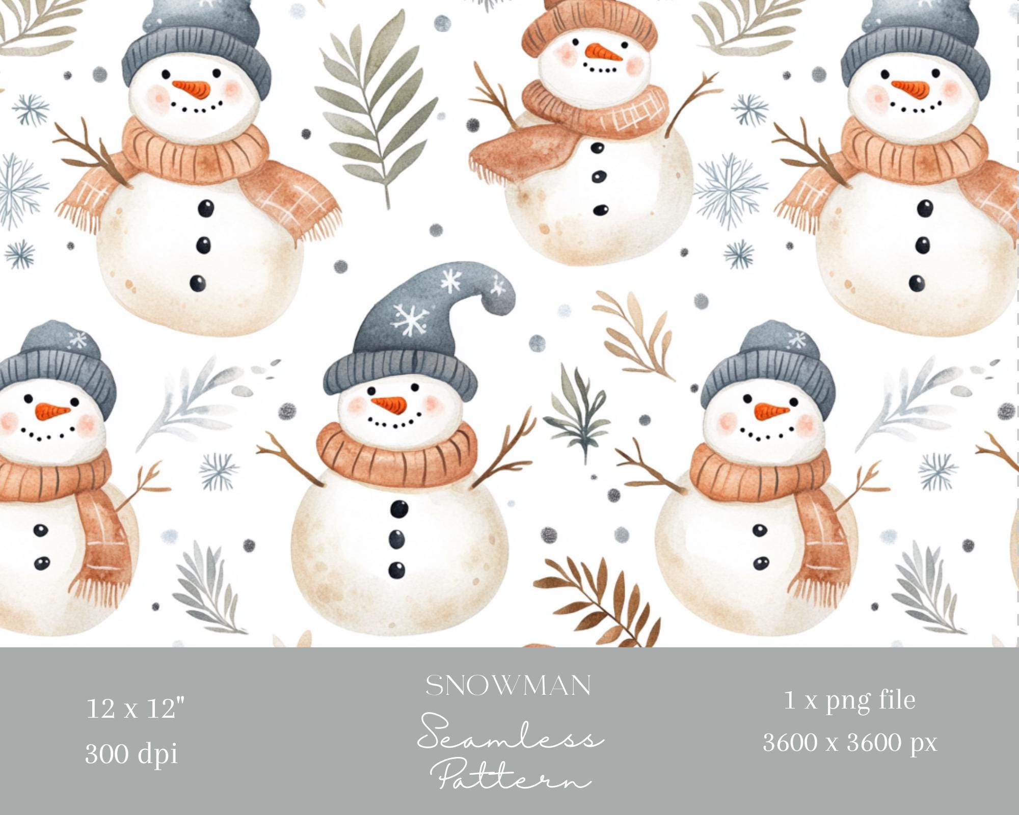 1x Winter Snowman Digital Paper Seamless Pattern Repeating File for ...
