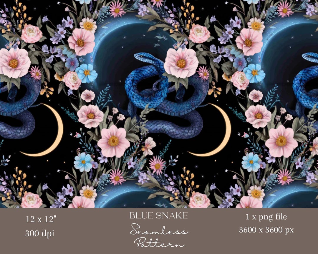 1x Seamless Snake Digital Pattern Celestial Floral Gothic Design ...