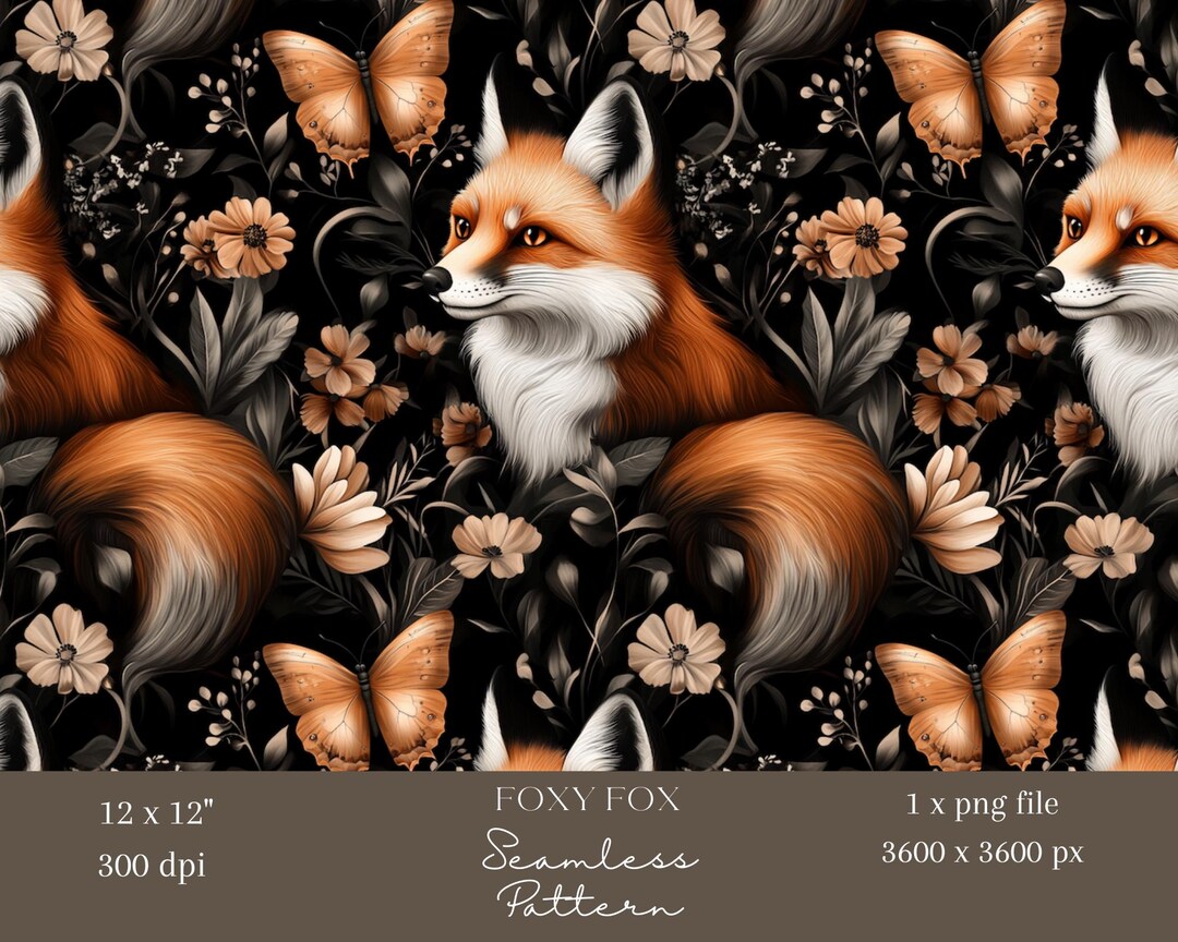 1x Fox on Dark Digital Paper Fabric Animal Seamless Pattern ...