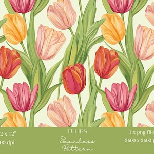 1x roze en rode tulpen digitaal patroon bloemen naadloos patroon herhalend bestand voor stof scrapbooking lente bloemen digitale sublimatie