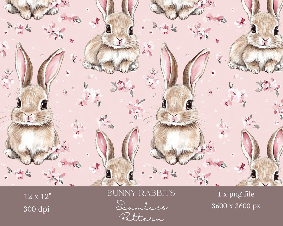 1x Watercolour Pink Bunny Rabbit Seamless Digital Paper Fabric Seamless ...