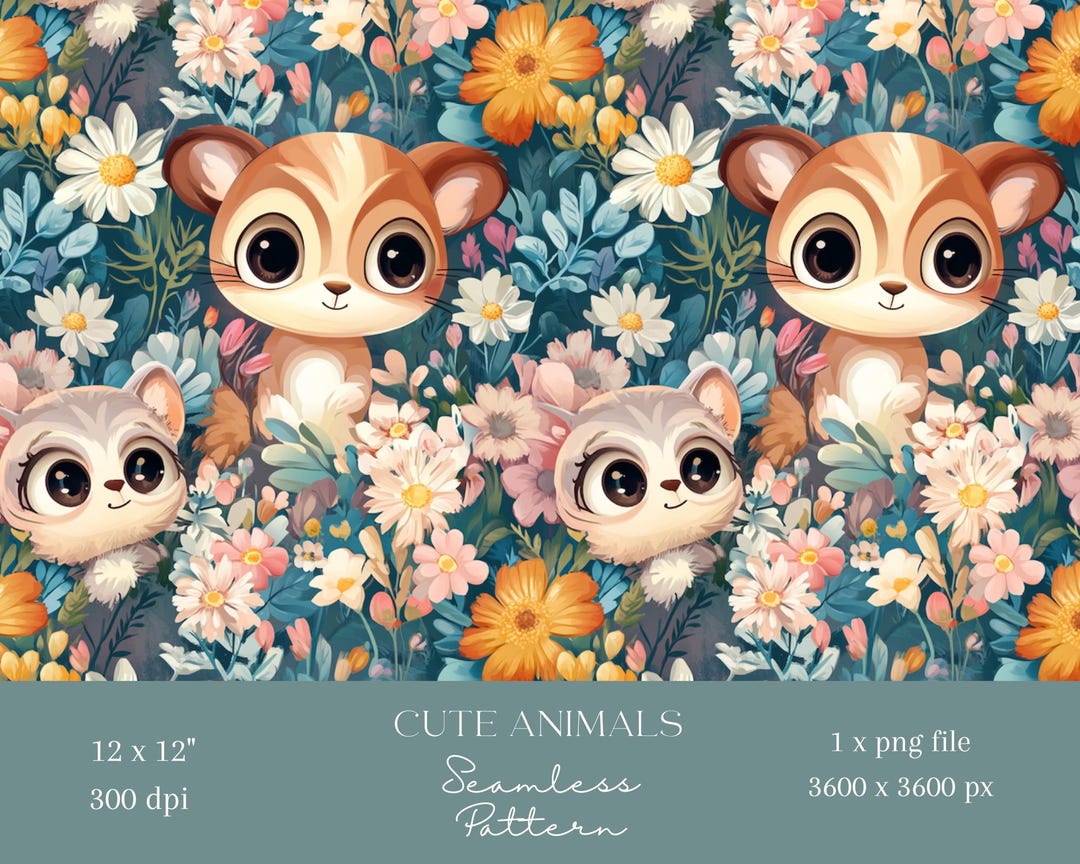 1x Cute Animals Pattern Digital Paper Fabric Seamless Pattern ...