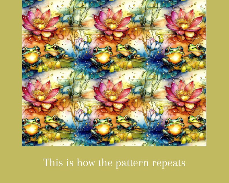 1x Watercolour Frogs & Lotus Flower Seamless Pattern Digital Paper ...