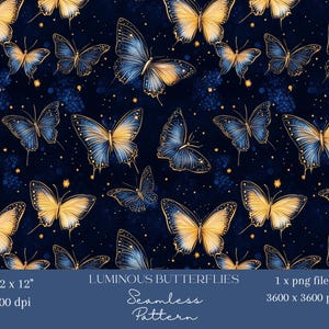 1 x Celestial Blue & Gold Schmetterling Nahtloses Muster Motte Digitale Datei Tapete Fantasy Stoff Druck Hintergrund Digitales Design