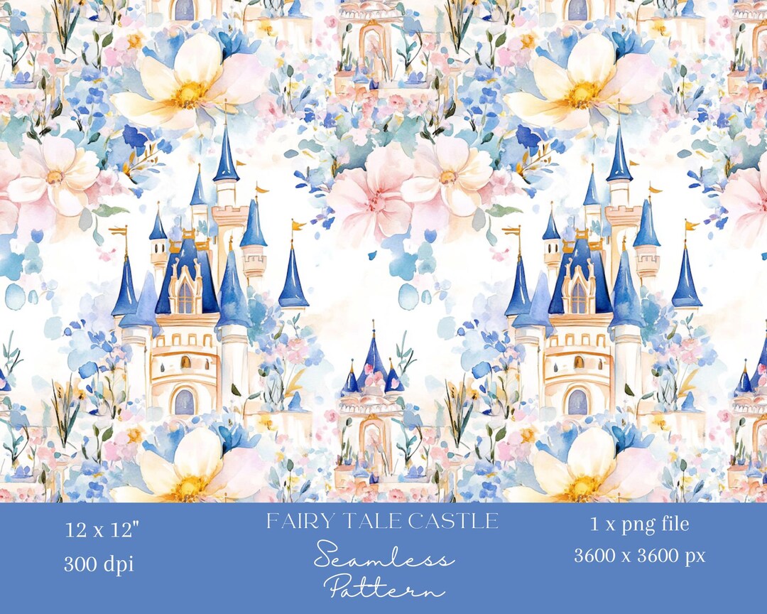 1 X Princess Castle Seamless Pattern Fantasy Digital Repeating File ...