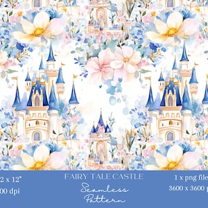 1 x Prinzessin Schloss Musterdesign Fantasie Digitale Wiederholungsdatei Märchen Tapete Kinder Stoff Druck Hintergrund Digitales Design