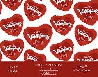 1x Happy Valentines Day Seamless Pattern on White Repeating File For Fabric Print Scrapbooking Digital Background Paper Sublimation