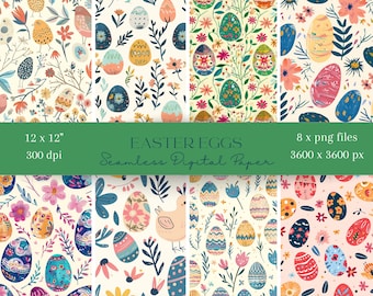 8x Easter Eggs Digital Paper, Seamless Pattern, Scrapbooking Paper, Digital Background, Sublimation Pattern, Junk Journaling