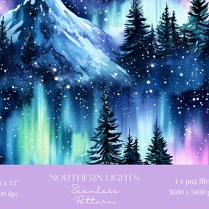1x Nordlicht Aurora Winter Digitales Papier Nahtloses Muster Scrapbooking-Papier Digitaler Hintergrund Sublimation Junk Journaling printables